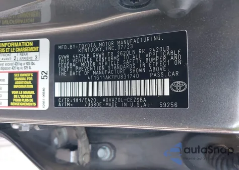 2023 Toyota Camry Se из США, поврежденный, VIN 4T1G11AK7PU831740